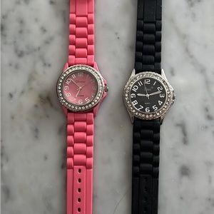 Woman’s watches with rhinestone face - 2 - black and pink bands-